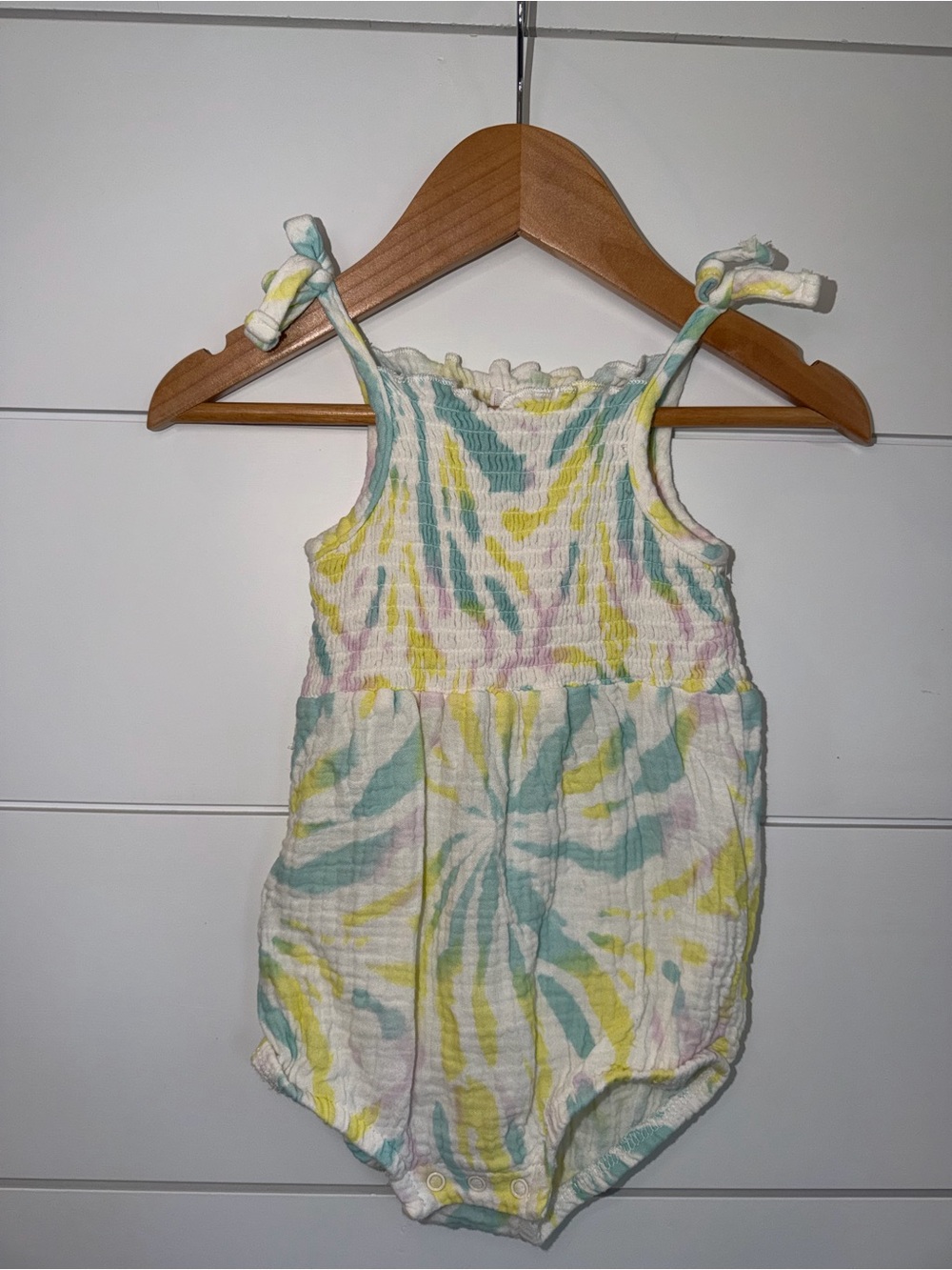 GRAYSON MINI Baby Girl 6-9 Months Pastel Tie Dye Cotton Gauze Bubble Romper GUC